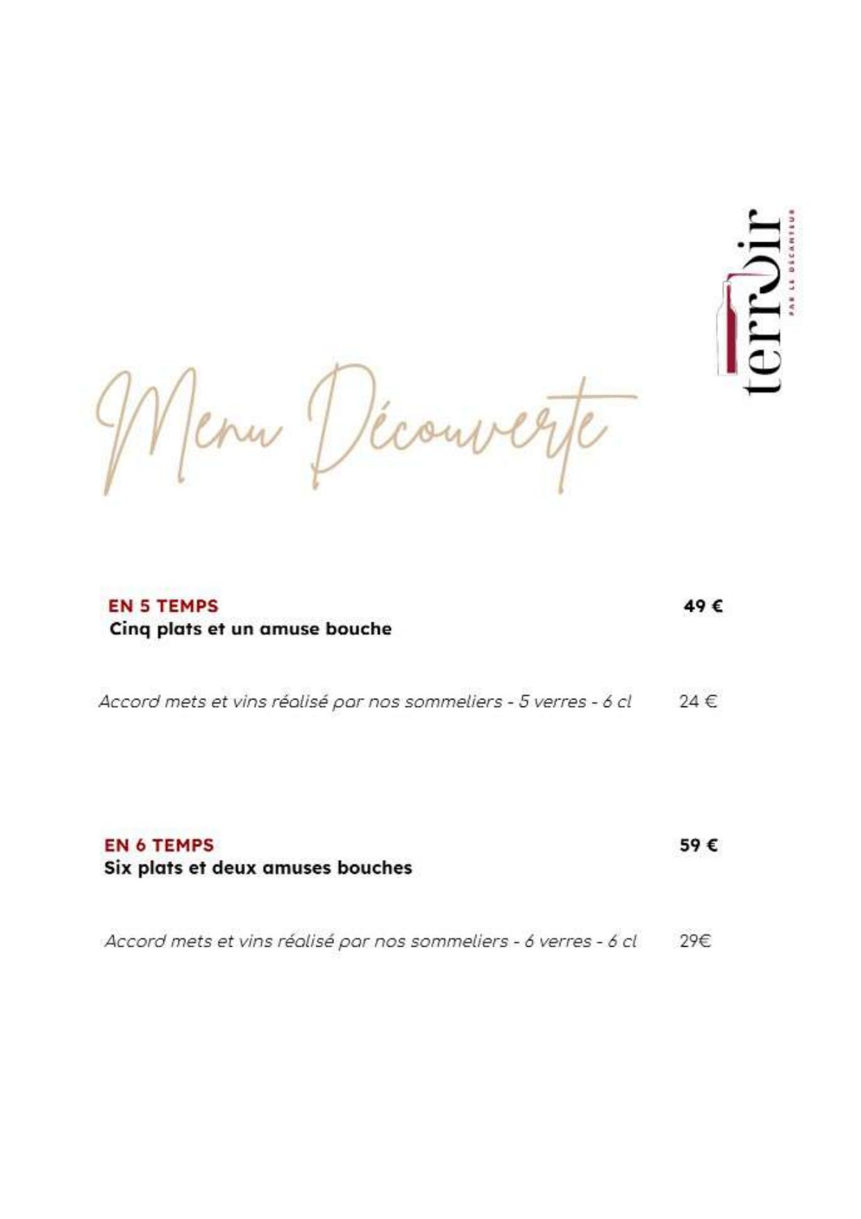 Carte et Menus 2026 - Terroir à Bordeaux  TheFork