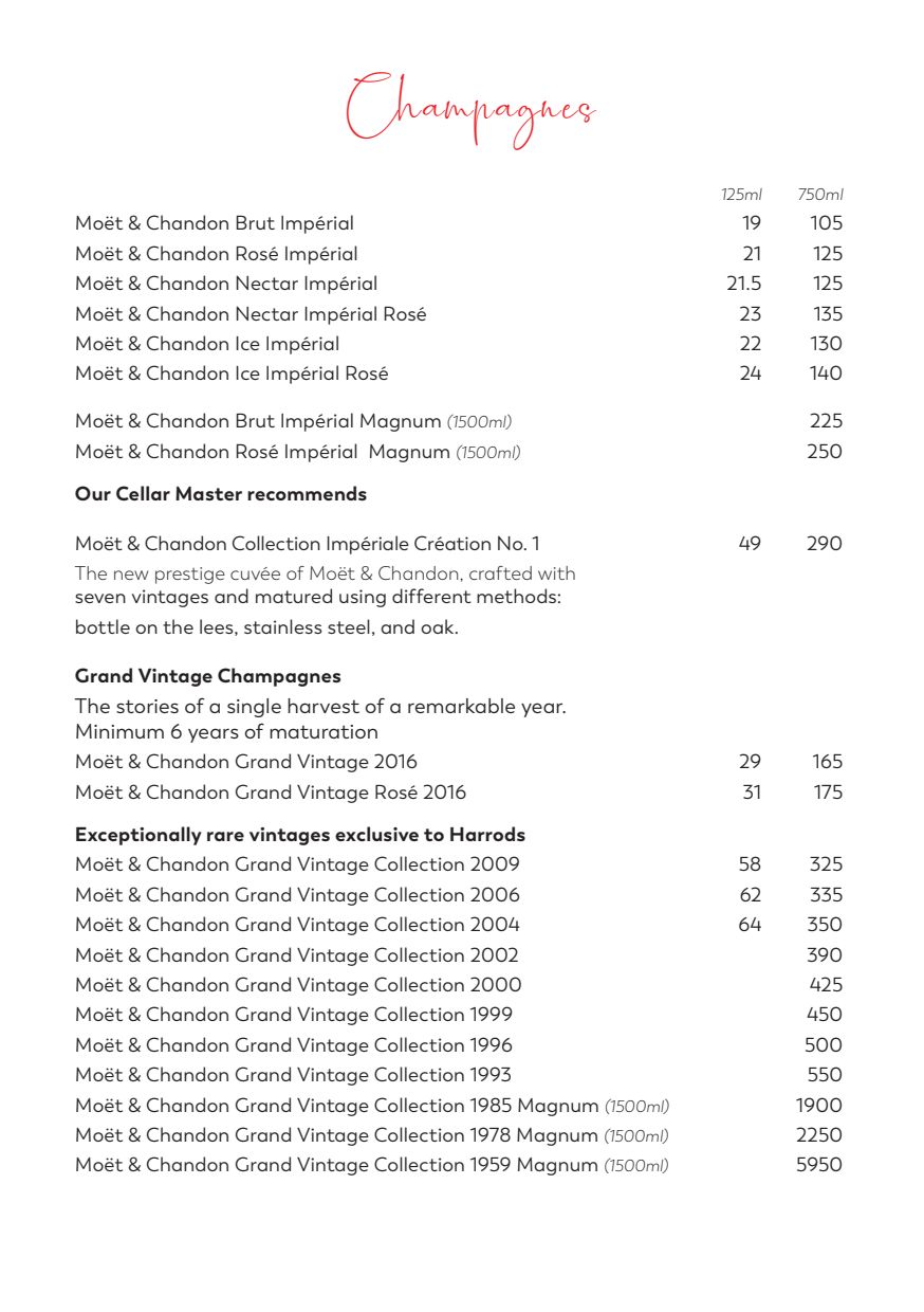 Menus 2026 - Moet & Chandon Champagne Bar at Harrods in London | TheFork Menus 2026 - Moet & Chandon Champagne Bar at Harrods in London | TheFork