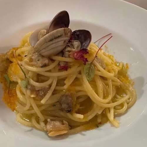 Seafood pasta at Beccafico Guna Restaurant in Venice.