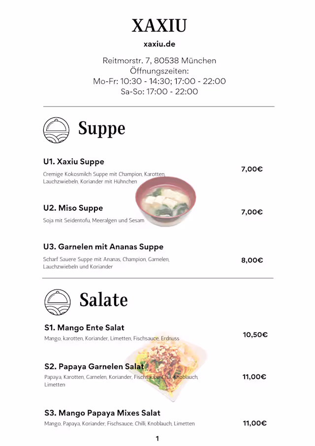Menu 8191 Xaxiu Asia Cuisine in Munich - Restaurant Reviews, Menu and Prices ...