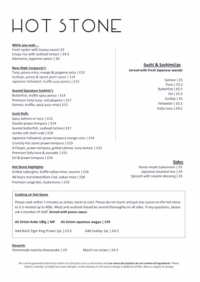 Menus 2026 - Hot Stone London in London | TheFork