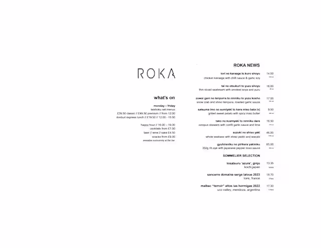 Menu 2026 - Roka - Mayfair in London | TheFork