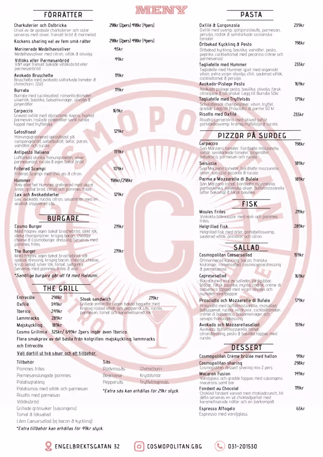 Cosmopolitan i Göteborg - Restaurangens meny, öppettider, bokning ...