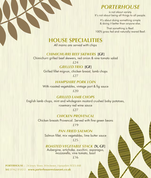 Menu 2026 - The Porterhouse in Winchester | TheFork