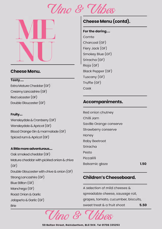 The Major Ramsbottom Menu Menus 2026 - Vino and Vibes Ramsbottom in Ramsbottom | TheFork