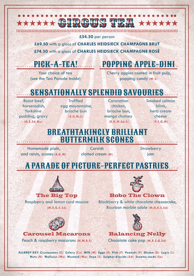 Menu 2026 - Circus Afternoon Tea at The Vintry Kitchen in London | TheFork