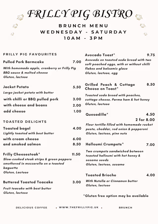 Menu 2026 - Frilly Pig Bistro in Blackpool | TheFork