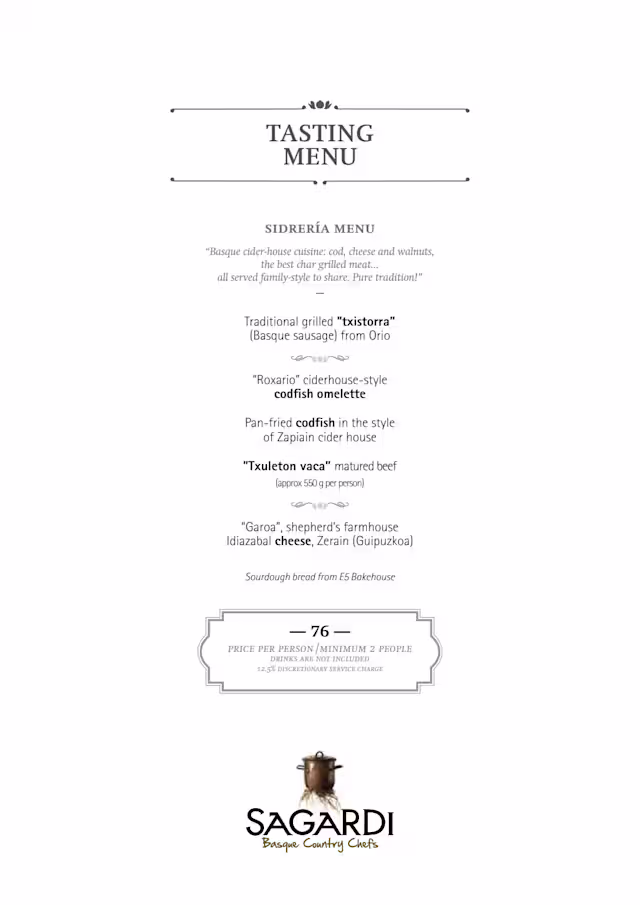 Menus 2026 - Sagardi Basque Country Chefs in London | TheFork