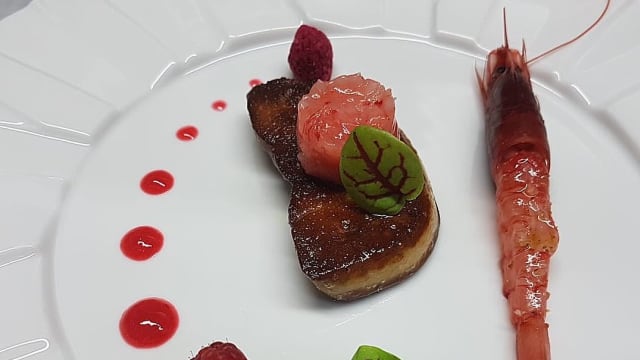 il foie gras, gambero rosso e lampone