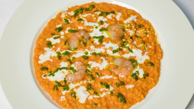 Risotto al Pomodoro e Gamberi Crudi