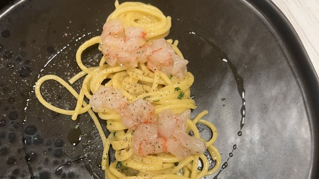 spaghettone tartare di gambero