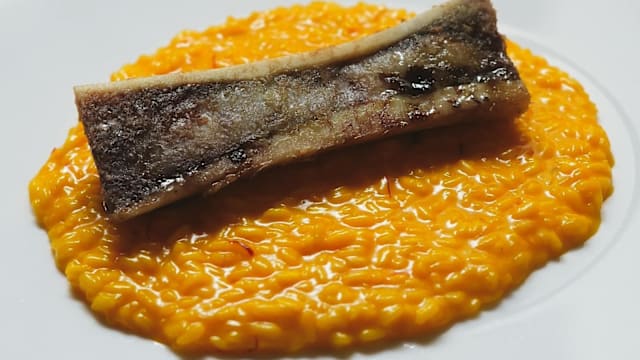Risotto alla Milanese con midollo arrosto mantecato “Carnaroli Autentico Riserva San Massimo”