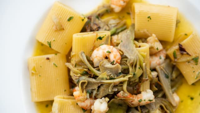 Paccheri Gamberi e Carciofi