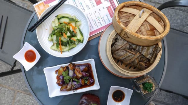 Aubergine , Concombe, Riz lotus