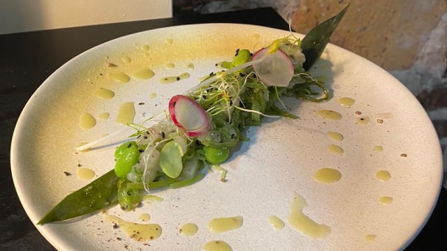 Ceviche de bar , salade d'Asie , jus de céleri .