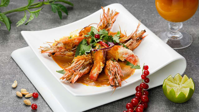 Gambas au curry rouge & rice - Sweet & spicy