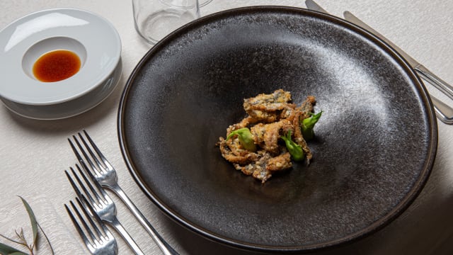 Alici al Panko con salsa Ponzu e puntarelle