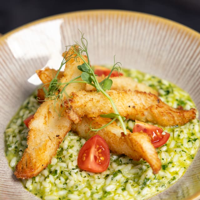 Filetes de peixe-galo e arroz cremoso de coentros