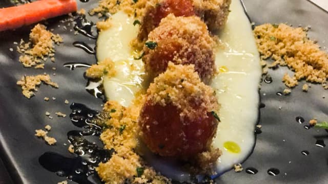 Pachino gratinato su vellutata di Patate