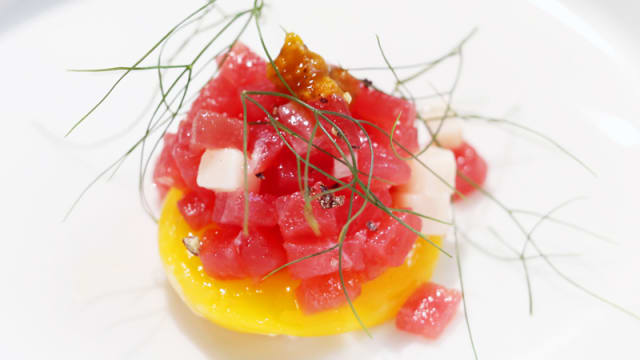 Thon rouge, lard de Colonnata, jaune d'oeuf