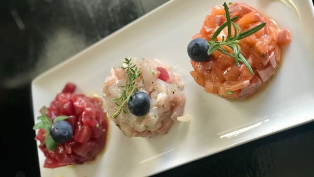 Tartare di tonno, salmone e spigola