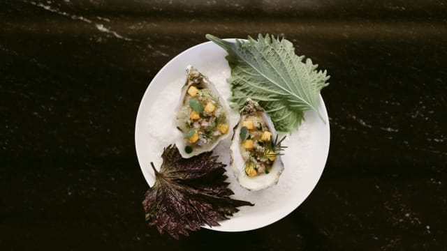 Ostriche, Mela Verde, Scalogno, Prezzemolo e Mango