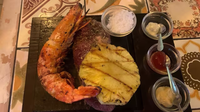 Steak on stone w/ Tiger Shrimp