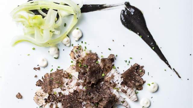 Canocchia, tartufo nero, maionese al rafano