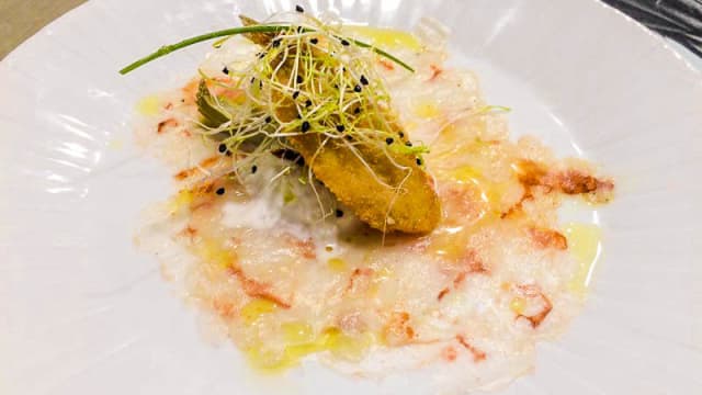 Carpaccio di gambero  rosso con burrata