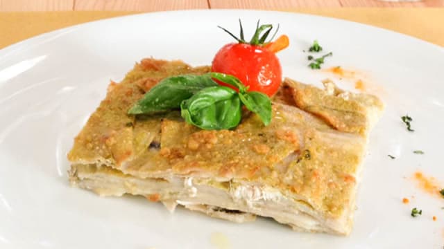 Timballo di patate e alici al pesto