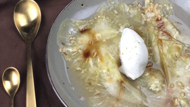 Carpaccio d'ananas, sorbet Yaourt