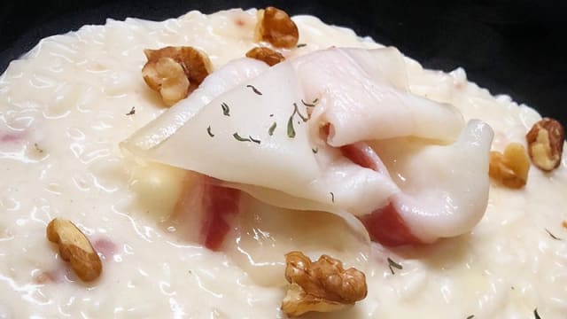 Risotto al taleggio, lardo e noci