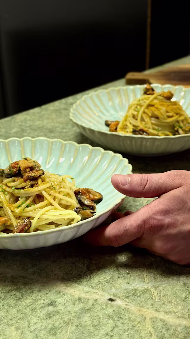 Spachetti Rustichella d'Abruzzo cozze e bottarga