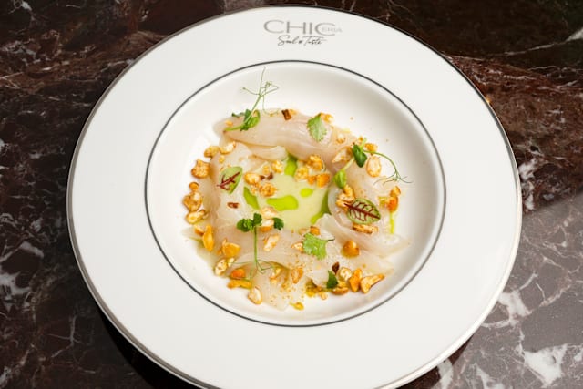 Ceviche di Branzino, Leche de Tigre e Mais Croccante