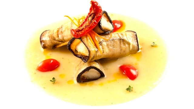 Involtino di melanzana e rana pescatrice